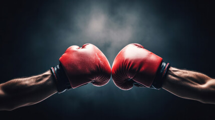 Two boxing gloves collide in the dark, exemplifying the raw energy and tension of competition.