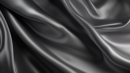 Obraz premium The smooth, flowing texture of gray satin fabric captured in a close-up, emphasizing the gentle folds and elegant sheen.
