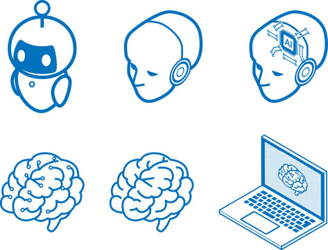 Icon set symbolic of AI - Line art style