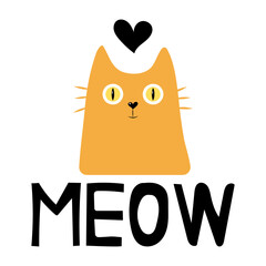 Valentine's Day Card with Cute Ginger Cat. Simple vector illustration for card design and for children. Pets concept, love and family concept.