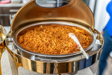 Jollof Rice In Chaffing Dish at a Nigerian Party