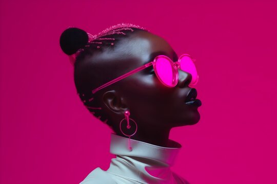 A black fashion model rocking a neon punk look