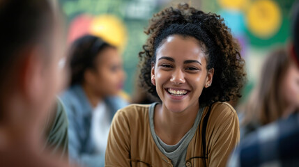 Fototapeta premium In the Classroom Multi Ethnic Students swear during breaks between lectures. Smart Young People Study at the College.