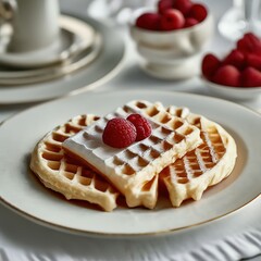 Viennese waffles on a white plate. tasty breakfast.