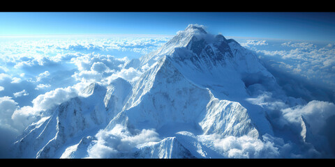 aerial view of a high mountain peak rising above the clouds