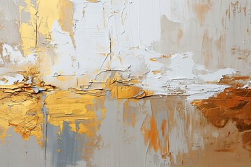 ベージュと金色と白色の絵の具でペイントされたキャンバス背景, Generative AI