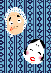 Traditional Japanese Illustration｜伝統的なイラスト|
おかめとひょっとこ｜背景あり