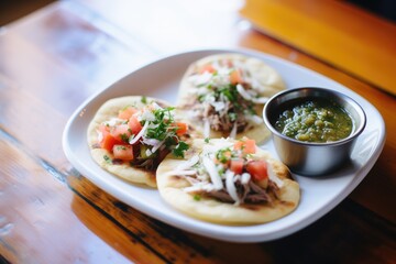 arepas with a side of salsa and sour cream