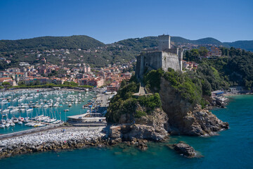 Beautiful aerial view of the coastal Italian city of Lerici. Italian resorts on the Ligurian coast...