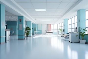 Naklejka na ściany i meble Clean hospital interior background Generative AI