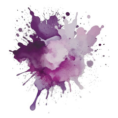 Hand drawn violet watercolor ink splash splatter brush strokes on white background. Modern colorful artistic aquarelle spot. Trendy isolated design on white. Element. Vector watercolor illustration