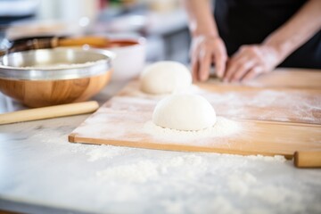 making bao buns with a rolling pin and flour - obrazy, fototapety, plakaty