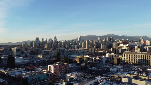 rising crane aerial of Vancouver from mount pleasant