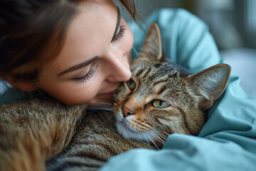 close up  of a women with her cat