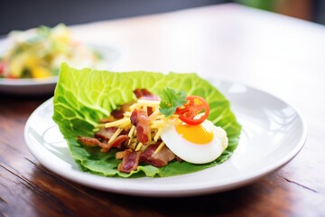 keto-friendly lettuce wrap with bacon, egg, and cheese