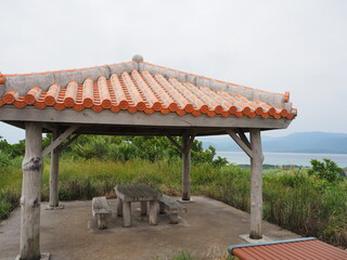 panoramic views of Iriomote Island and Ishigaki Island, hike up 99-meter-high Mt. Ufudaki and visit the observation deck in kohama island Okinawa JAPAN - obrazy, fototapety, plakaty