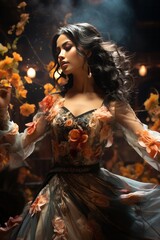 Fototapeta premium Photo Realistic of an Asian Dancer Woman in a Traditional Indonesian Kebaya, Generative AI