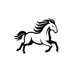 Vector logo of a running horse. black and white professional logo of a horse. can be used a logo, watermark, or emblem.