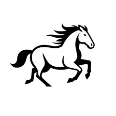 Vector logo of a running horse. black and white professional logo of a horse. can be used a logo, watermark, or emblem.