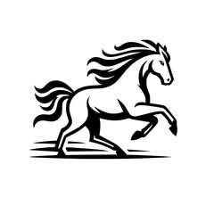 Vector logo of a running horse. black and white professional logo of a horse. can be used a logo, watermark, or emblem.