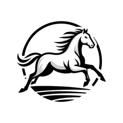 Vector logo of a running horse. black and white professional logo of a horse. can be used a logo, watermark, or emblem.