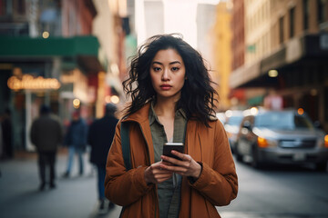 Fototapeta premium Women who access social media anywhere using their smartphones. Ai generate.