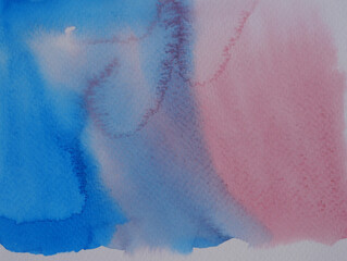 Bright with colorful watercolor stroke and spray on paper , Abstract background and texture by hand drawn blue with red with purple and pink color liquid drip