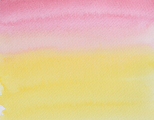 Watercolor stroke and spray on white paper , Abstract background by hand drawn pink with yellow with orange and red color liquid drip, Sea at sonset