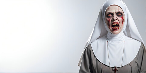 a nun who is possessed by an evil and terrifying spirit. evil and terrible demon