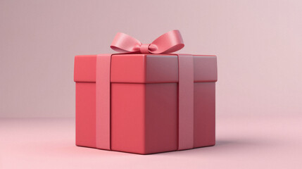 Fototapeta premium Red gift box with pink bow on pink background.