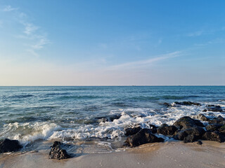 This is Gwakji Beach in Jeju Island, which has basalt rocks.
