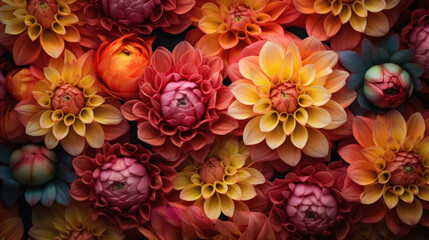 Colorful dahlia flowers as a background. Floral pattern.