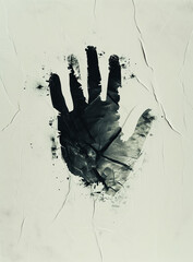Abstract grunge hand imprint on cracked surface, conceptual image for human impact on environment and modern art projects