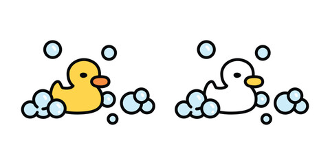 duck vector shower soap bubble icon bathing scarf logo cartoon character yellow rubber duck bird chicken symbol doodle isolated illustration design
