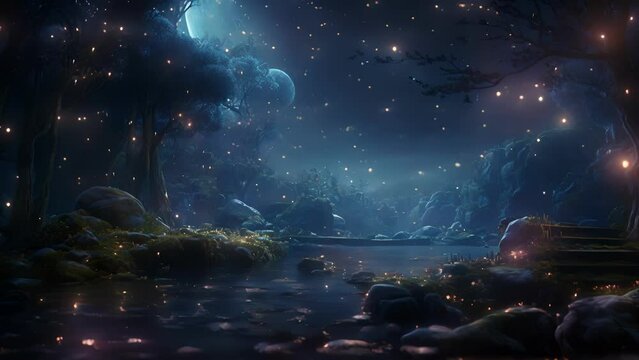 Feel the magic of a starry night come alive in this ethereal video, where constellations shine overhead and the moon casts its silvery glow.