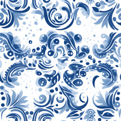Fototapeta na wymiar Generative Ai Gblue and white abstract Vector seamless pattern Floral texture on white background. Chinese style design.