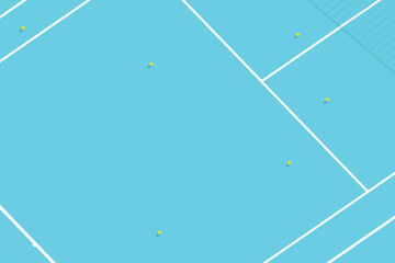 Tennis ball and hard court lines on blue background minimal abstract creative concept.