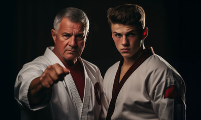 Obraz premium Karate Man with a Coach in the Corner