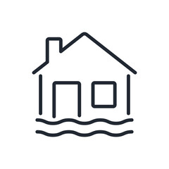 Flooding house editable stroke outline icon isolated on white background flat vector illustration. Pixel perfect. 64 x 64.