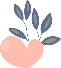 Valentine card and cute leaf heart elements Flat style illustration. Hand drawn.