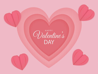 Valentines sale vector banner template. Valentines day store discount promotion with white space for text and hearts elements in pink background. Vector illustration.