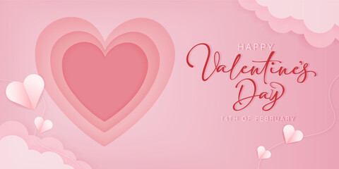 Valentines vector banner template. Valentines day store discount promotion with white space for text and hearts elements in pink background. Vector illustration.