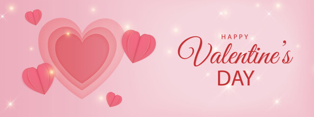 Valentines sale vector banner template. Valentines day store discount promotion with white space for text and hearts elements in pink background. Vector illustration.