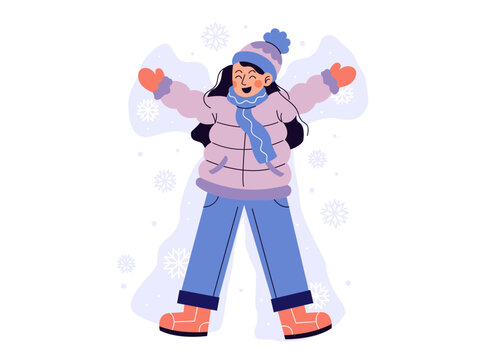 Winter Activity Concept Illustration. Girl Lying in Snow and Making Angel Winter Illustration
