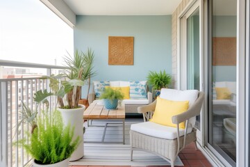 chic balcony with outdoor seating and potted plants