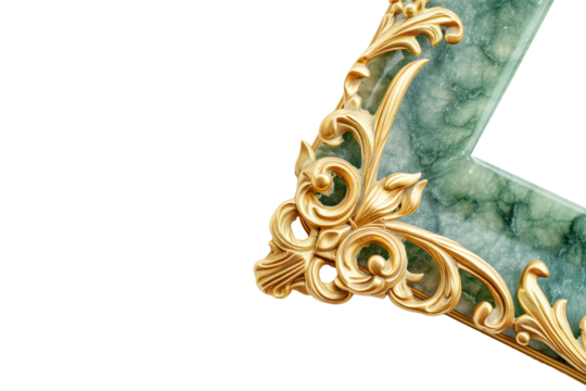 jadestone and gold corner frame on transparent background