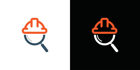 magnifying glass with safety helmet. construction worker search design. logo for recruiting construction workers