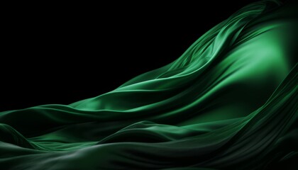Elegant Emerald Green Satin Fabric Flowing in the Dark - obrazy, fototapety, plakaty