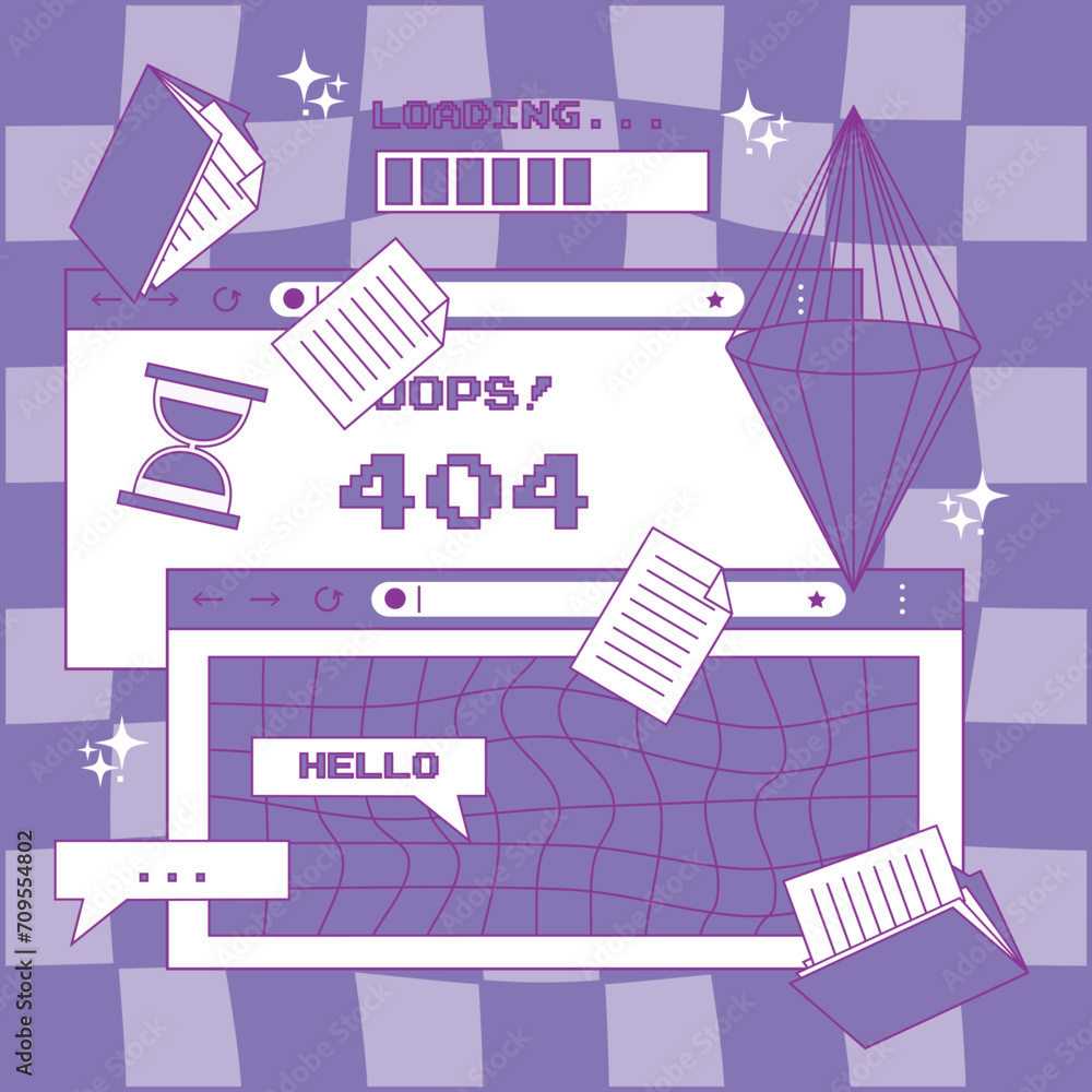 Poster template for square social media post with web browser window, web browser window with 404 error. ve