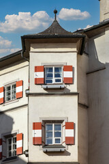 Ottoburg also called Otto Castle many bay windows and red and white painted shutters, Innsbruck,...